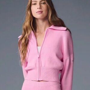 ALO Yoga Pink Scholar Knit Full Zip Women's Sweater